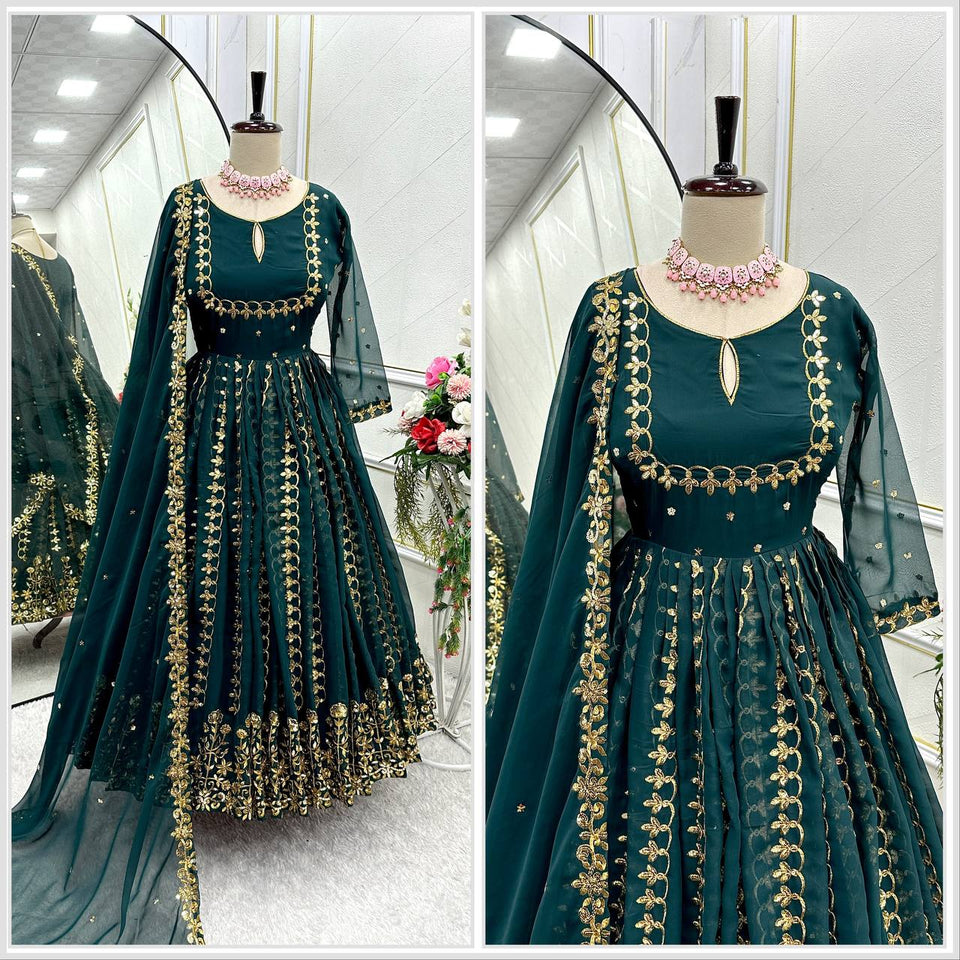 Presenting New  Pure Fox Georgette Gwon Pent and Dupatta Set Fully Stitched Ready To Wear