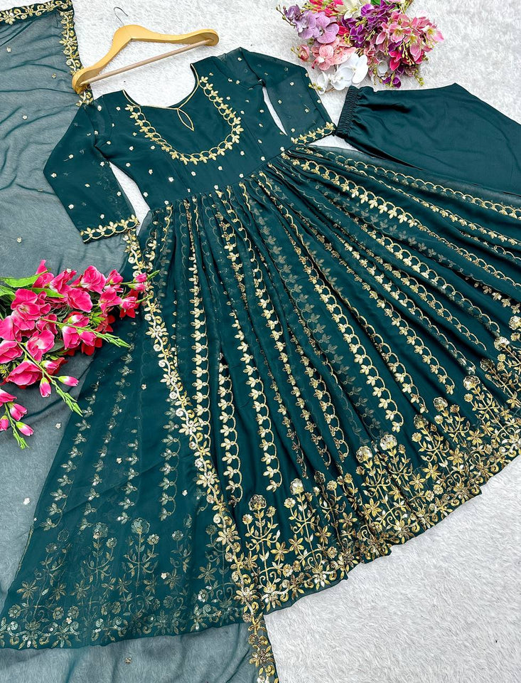 Presenting New  Pure Fox Georgette Gwon Pent and Dupatta Set Fully Stitched Ready To Wear