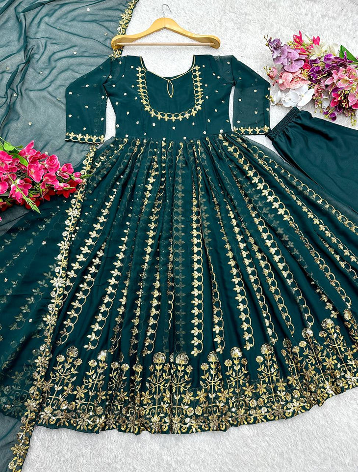 Presenting New  Pure Fox Georgette Gwon Pent and Dupatta Set Fully Stitched Ready To Wear