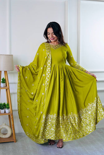Presenting New WW Real Modling Gown-Pent Dupatta Set Fully Stitched Ready To Wear