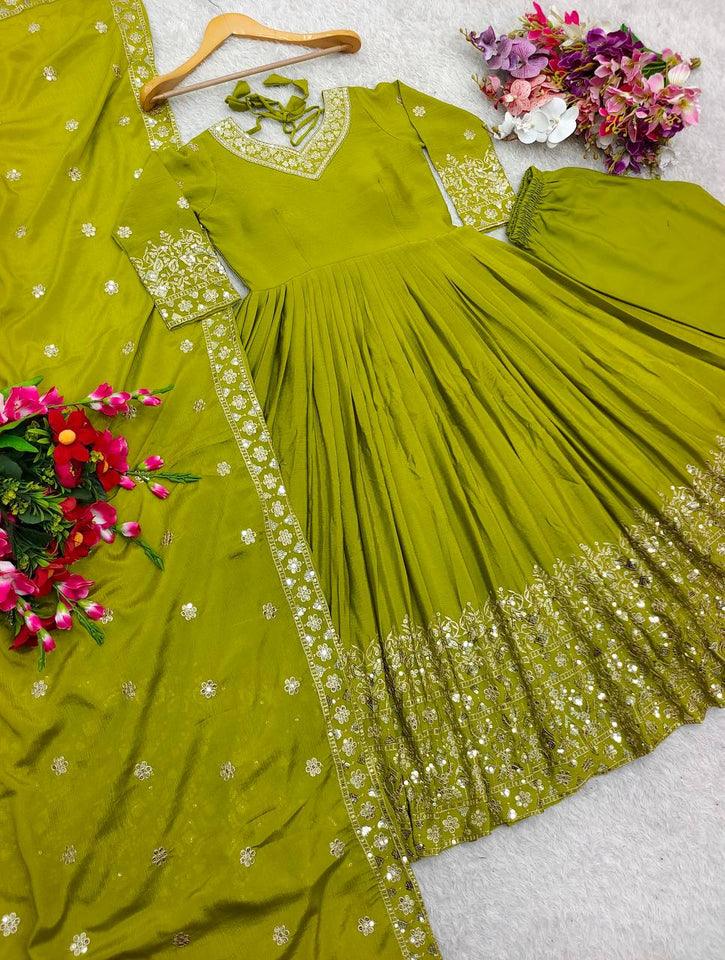 Presenting New WW Real Modling Gown-Pent Dupatta Set Fully Stitched Ready To Wear