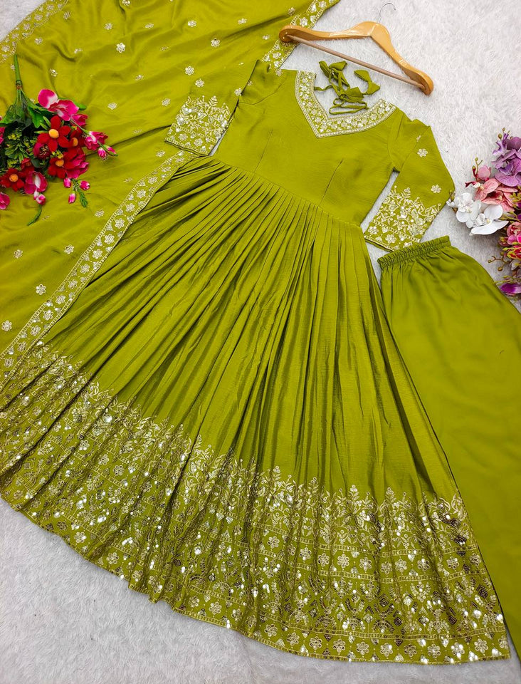 Presenting New WW Real Modling Gown-Pent Dupatta Set Fully Stitched Ready To Wear