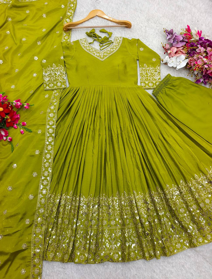 Presenting New WW Real Modling Gown-Pent Dupatta Set Fully Stitched Ready To Wear