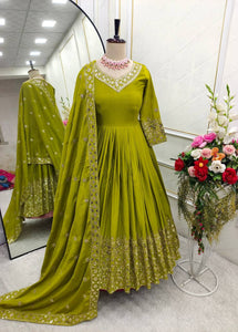 Presenting New WW Real Modling Gown-Pent Dupatta Set Fully Stitched Ready To Wear