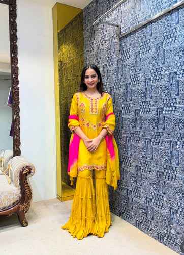 Presenting New Collection Pure Cinon Top-Sarara and Dupatta Set Fully Stitched Ready To Wear 🔥😍🥰*