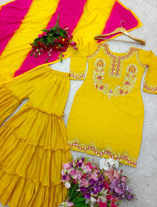 Presenting New Collection Pure Cinon Top-Sarara and Dupatta Set Fully Stitched Ready To Wear 🔥😍🥰*