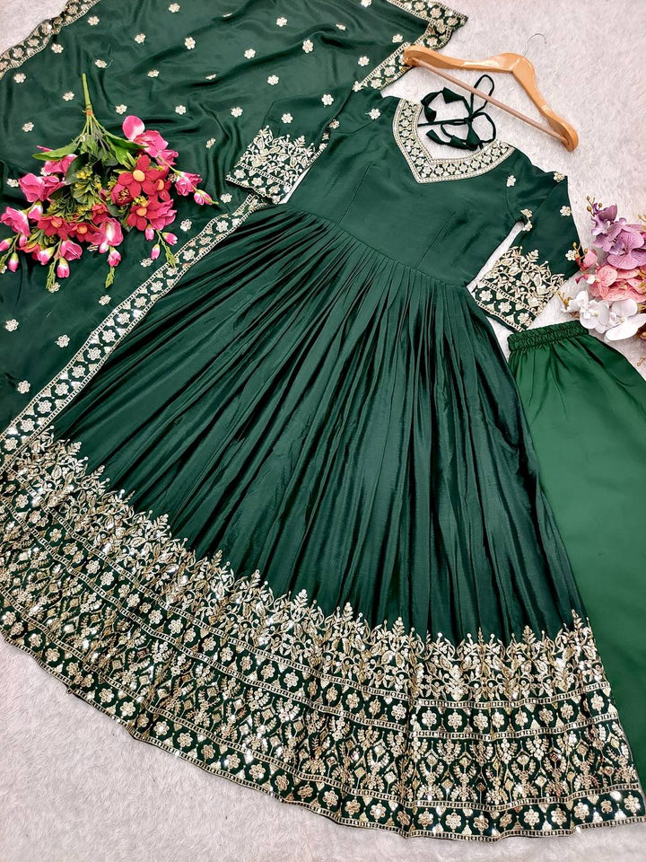 Presenting New WW Real Modling Gown-Pent Dupatta Set Fully Stitched Ready To Wear