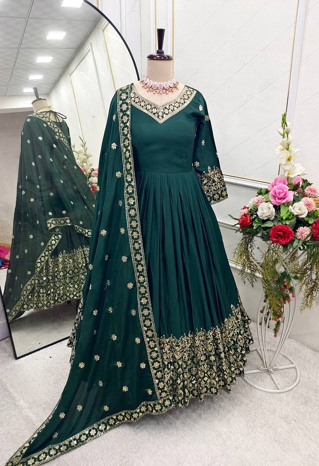 Presenting New WW Real Modling Gown-Pent Dupatta Set Fully Stitched Ready To Wear