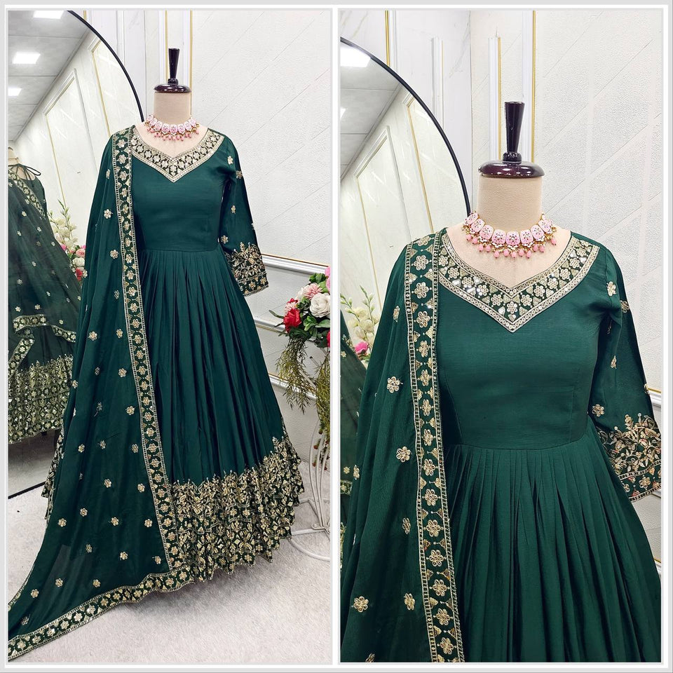 Presenting New WW Real Modling Gown-Pent Dupatta Set Fully Stitched Ready To Wear