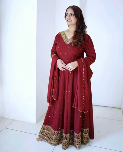 Presenting New  Fox Gown -Pent  Dupatta Set Fully Stitched Ready To Wear