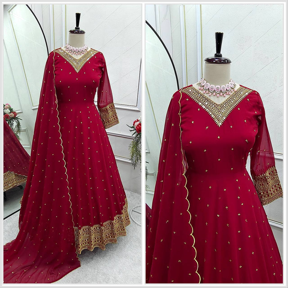Presenting New  Fox Gown -Pent  Dupatta Set Fully Stitched Ready To Wear
