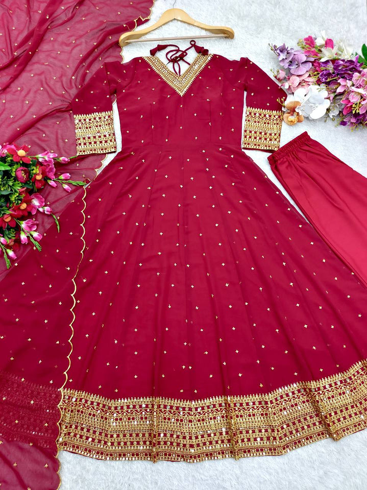 Presenting New  Fox Gown -Pent  Dupatta Set Fully Stitched Ready To Wear