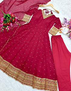 Presenting New  Fox Gown -Pent  Dupatta Set Fully Stitched Ready To Wear
