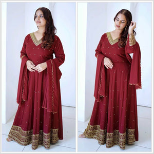 Presenting New  Fox Gown -Pent  Dupatta Set Fully Stitched Ready To Wear