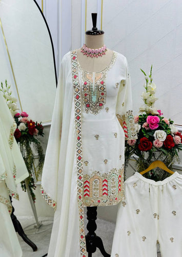 Presenting New Collection Pure Cinon Top-Palzzo with Dupatta Set Fully Stitched Ready To W