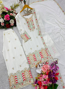 Presenting New Collection Pure Cinon Top-Palzzo with Dupatta Set Fully Stitched Ready To W