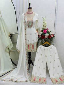 Presenting New Collection Pure Cinon Top-Palzzo with Dupatta Set Fully Stitched Ready To W