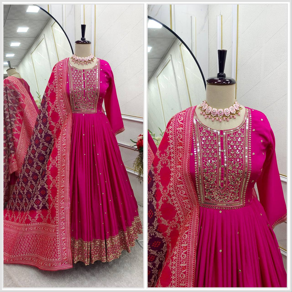 Presenting New Tredition Gown-Pent Dupatta Set Fully Stitched Ready To Wear