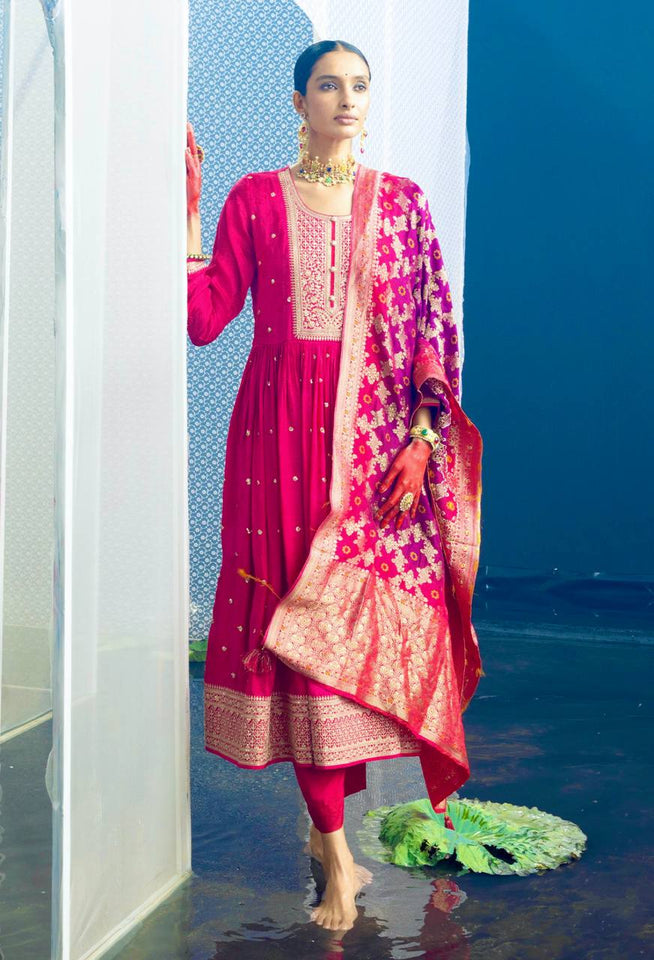 Presenting New Tredition Gown-Pent Dupatta Set Fully Stitched Ready To Wear
