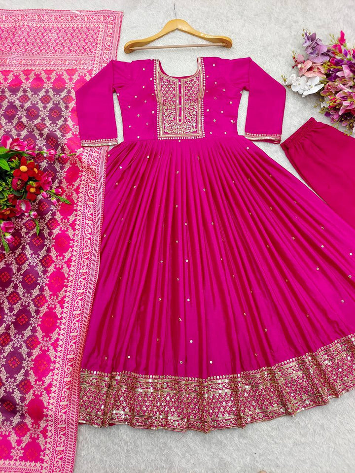 Presenting New Tredition Gown-Pent Dupatta Set Fully Stitched Ready To Wear