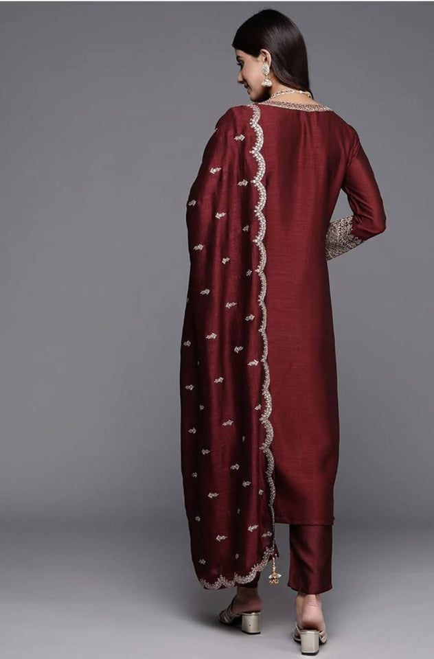 Presenting New Collection Pure Cinon Top-Pent and Dupatta Set Fully Stitched Ready To Wear
