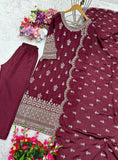 Presenting New Collection Pure Cinon Top-Pent and Dupatta Set Fully Stitched Ready To Wear