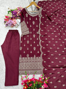 Presenting New Collection Pure Cinon Top-Pent and Dupatta Set Fully Stitched Ready To Wear