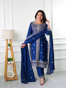 Presenting New Real Modling Collection Pure Cinon Top-Pent and Dupatta Set Fully Stitched Ready To Wea