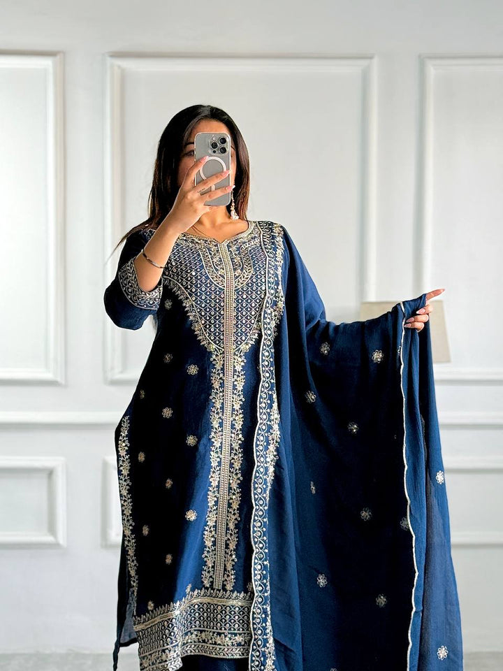 Presenting New Real Modling Collection Pure Cinon Top-Pent and Dupatta Set Fully Stitched Ready To Wea