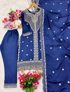 Presenting New Real Modling Collection Pure Cinon Top-Pent and Dupatta Set Fully Stitched Ready To Wea
