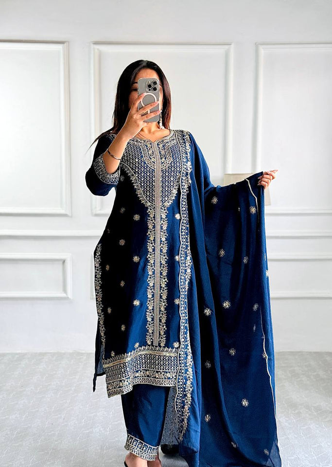 Presenting New Real Modling Collection Pure Cinon Top-Pent and Dupatta Set Fully Stitched Ready To Wea