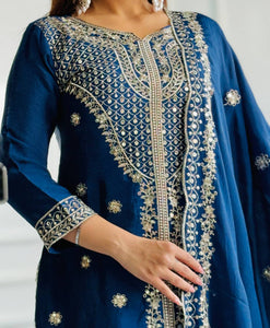 Presenting New Real Modling Collection Pure Cinon Top-Pent and Dupatta Set Fully Stitched Ready To Wea