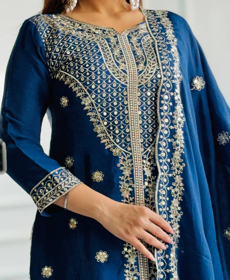 Presenting New Real Modling Collection Pure Cinon Top-Pent and Dupatta Set Fully Stitched Ready To Wea