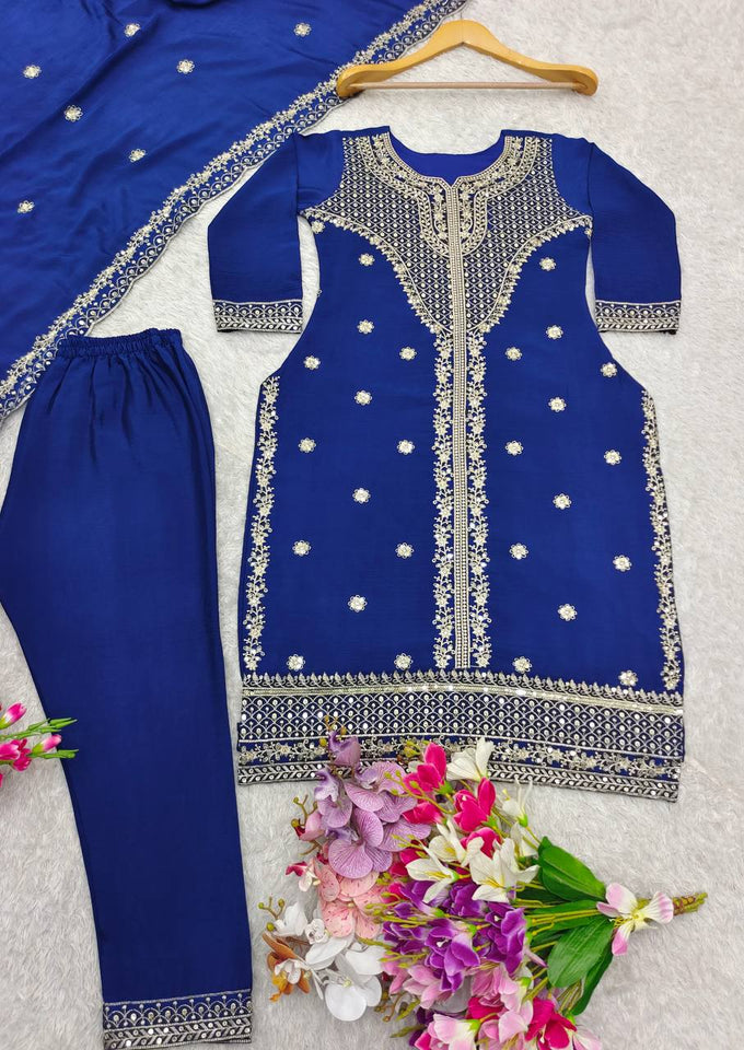 Presenting New Real Modling Collection Pure Cinon Top-Pent and Dupatta Set Fully Stitched Ready To Wea