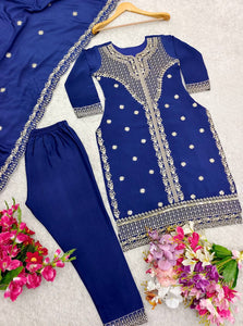 Presenting New Real Modling Collection Pure Cinon Top-Pent and Dupatta Set Fully Stitched Ready To Wea
