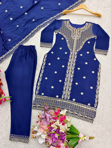 Presenting New Real Modling Collection Pure Cinon Top-Pent and Dupatta Set Fully Stitched Ready To Wea