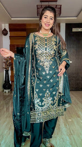 Presenting New Our WW Real Modling Products Pure Cinon Top-Plazzo and Dupatta Set Fully Stitched Ready To Wear 🔥😍🥰*