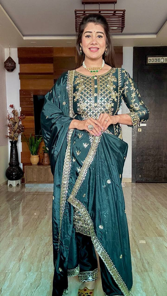 Presenting New Our WW Real Modling Products Pure Cinon Top-Plazzo and Dupatta Set Fully Stitched Ready To Wear 🔥😍🥰*