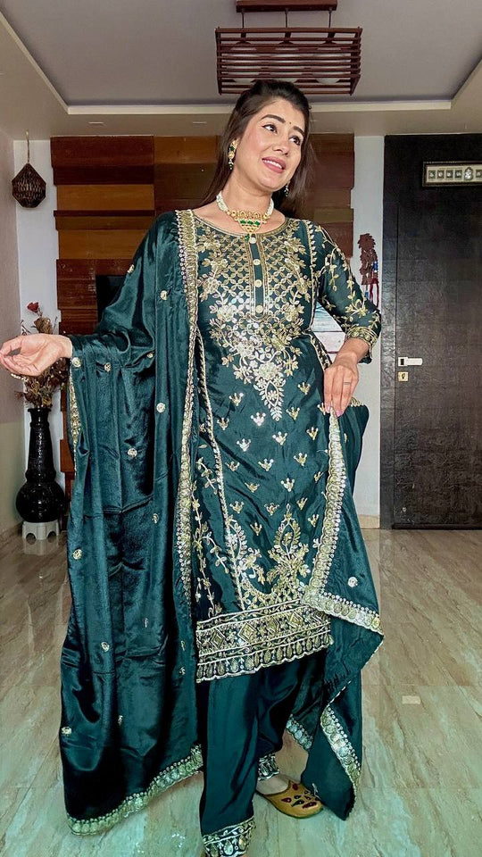 Presenting New Our WW Real Modling Products Pure Cinon Top-Plazzo and Dupatta Set Fully Stitched Ready To Wear 🔥😍🥰*