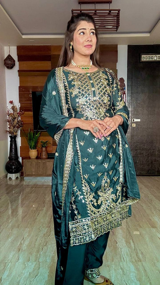 Presenting New Our WW Real Modling Products Pure Cinon Top-Plazzo and Dupatta Set Fully Stitched Ready To Wear 🔥😍🥰*