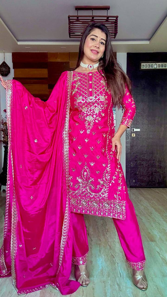 Presenting New Our WW Real Modling Products Pure Cinon Top-Plazzo and Dupatta Set Fully Stitched Ready To Wear