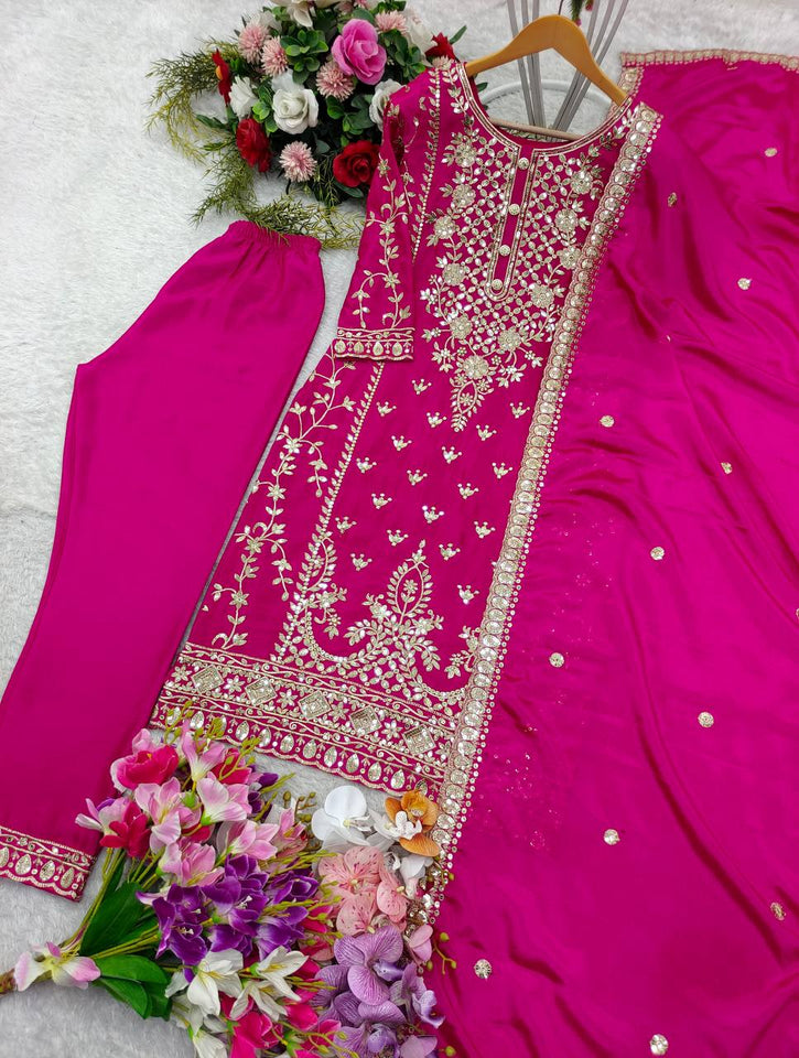 Presenting New Our WW Real Modling Products Pure Cinon Top-Plazzo and Dupatta Set Fully Stitched Ready To Wear