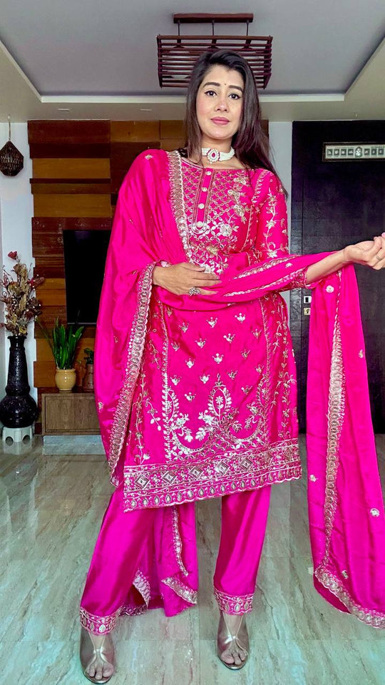 Presenting New Our WW Real Modling Products Pure Cinon Top-Plazzo and Dupatta Set Fully Stitched Ready To Wear