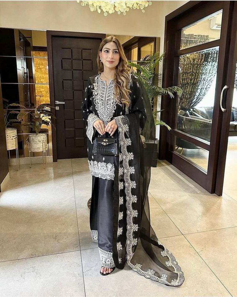 Presenting New Collection Pure Cinon Top-Plazzo and Dupatta Set Fully Stitched Ready To Wear 🔥😍🥰*