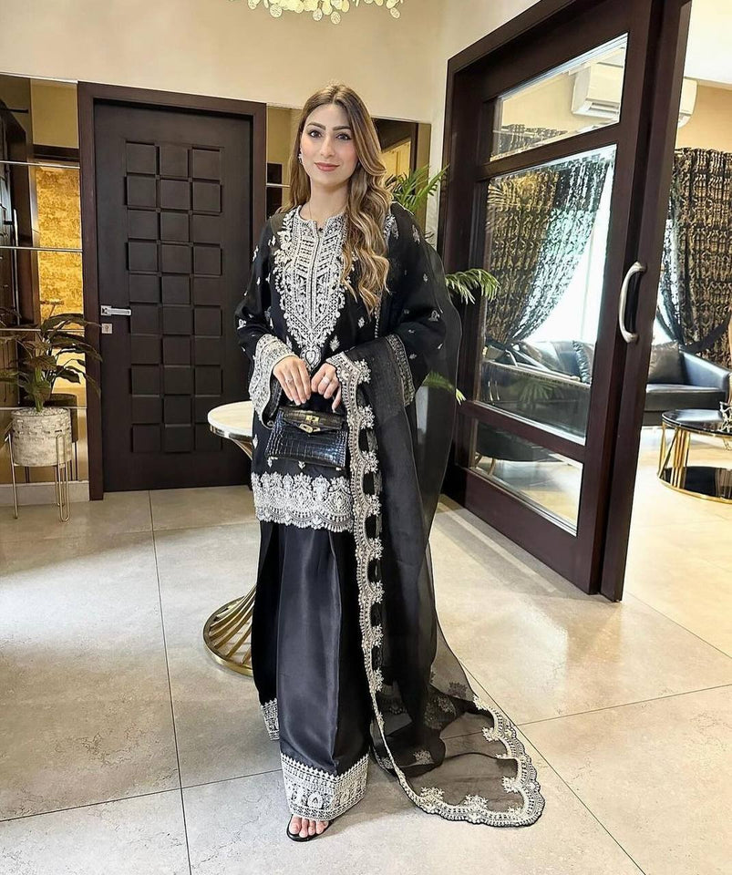 Presenting New Collection Pure Cinon Top-Plazzo and Dupatta Set Fully Stitched Ready To Wear 🔥😍🥰*