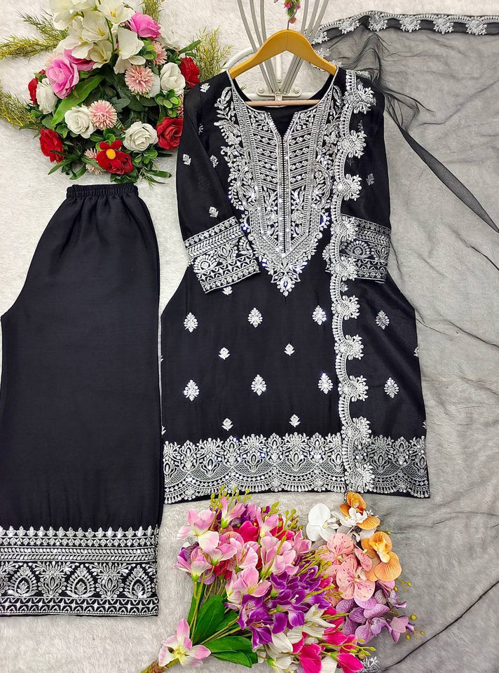 Presenting New Collection Pure Cinon Top-Plazzo and Dupatta Set Fully Stitched Ready To Wear 🔥😍🥰*