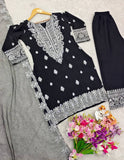 Presenting New Collection Pure Cinon Top-Plazzo and Dupatta Set Fully Stitched Ready To Wear 🔥😍🥰*