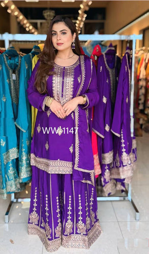 Presenting New Collection Pure Cinon Top-Sarara and Dupatta Set Fully Stitched Ready To Wear