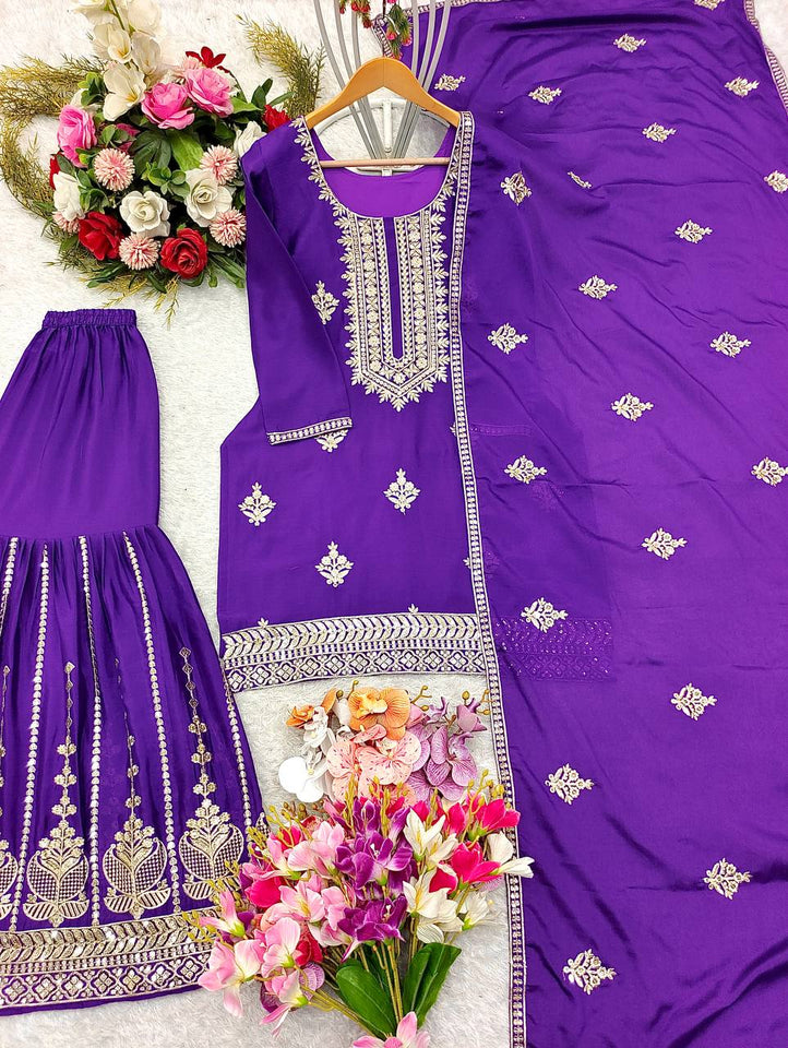 Presenting New Collection Pure Cinon Top-Sarara and Dupatta Set Fully Stitched Ready To Wear