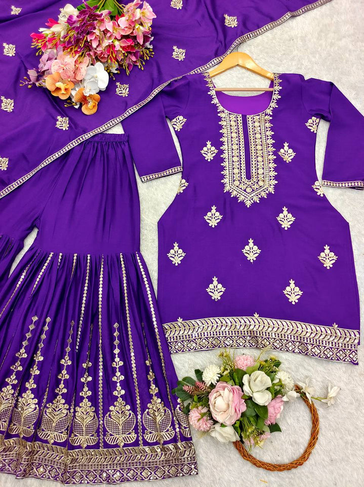 Presenting New Collection Pure Cinon Top-Sarara and Dupatta Set Fully Stitched Ready To Wear